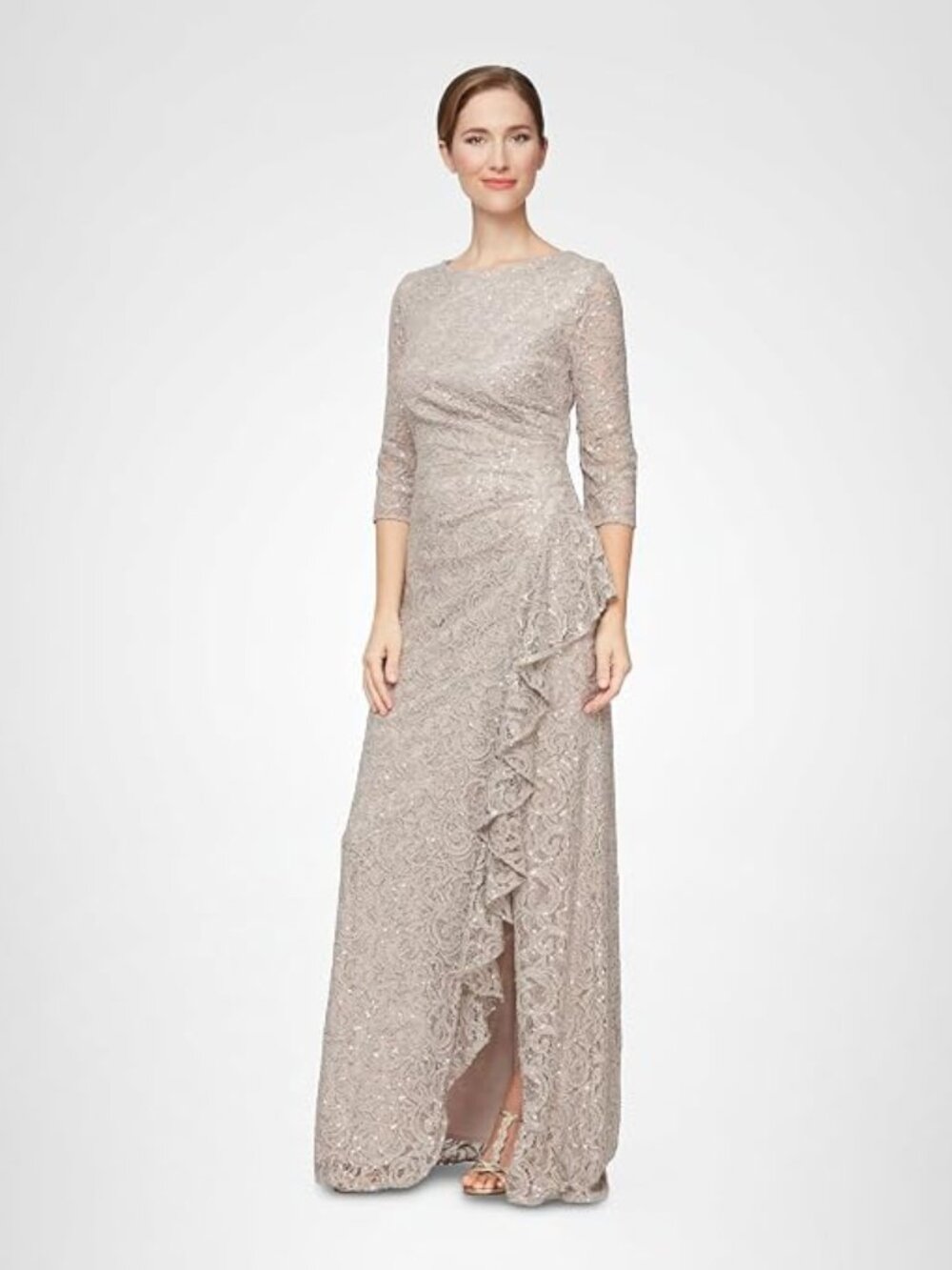 Alex Evenings Women's 3/4 Sleeve, Mother of The Bride Dress W/Cascade Ruffle
